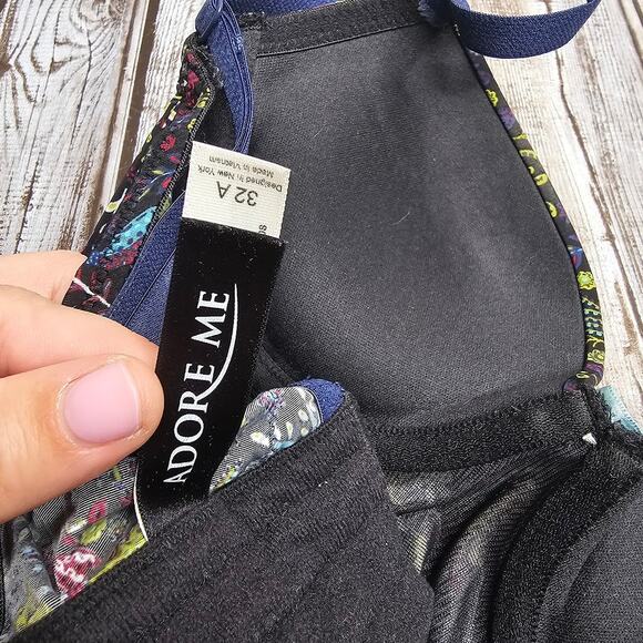 Adore me size 32A blue forest print push up Balconette longline underwire bra - Picture 5 of 5